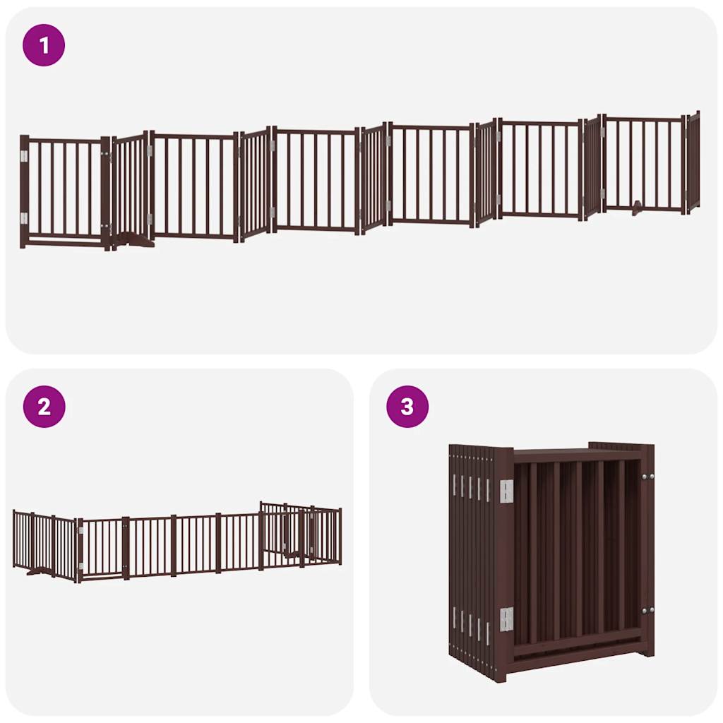 vidaXL Dog Gate with Door Foldable 12 Panels Brown 600 cm Poplar Wood