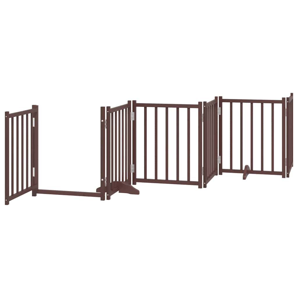 Dog Gate with Door Foldable 12 Panels Brown 600 cm Poplar Wood