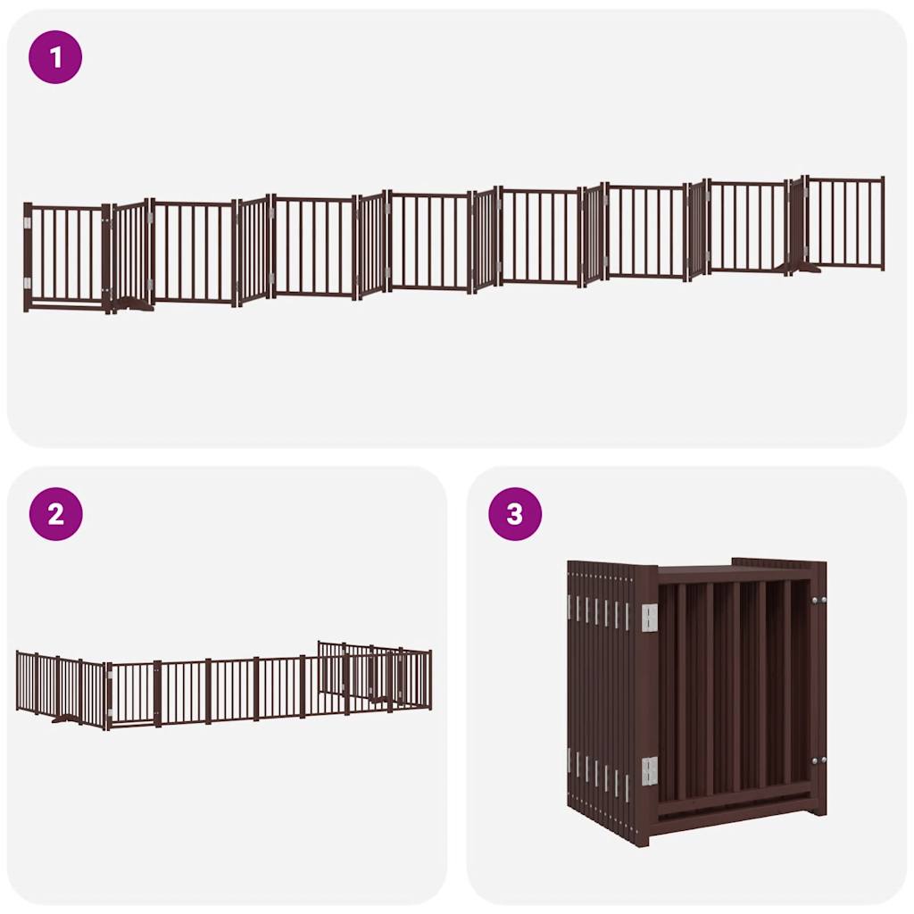 vidaXL Dog Gate with Door Foldable 15 Panels Brown 750 cm Poplar Wood