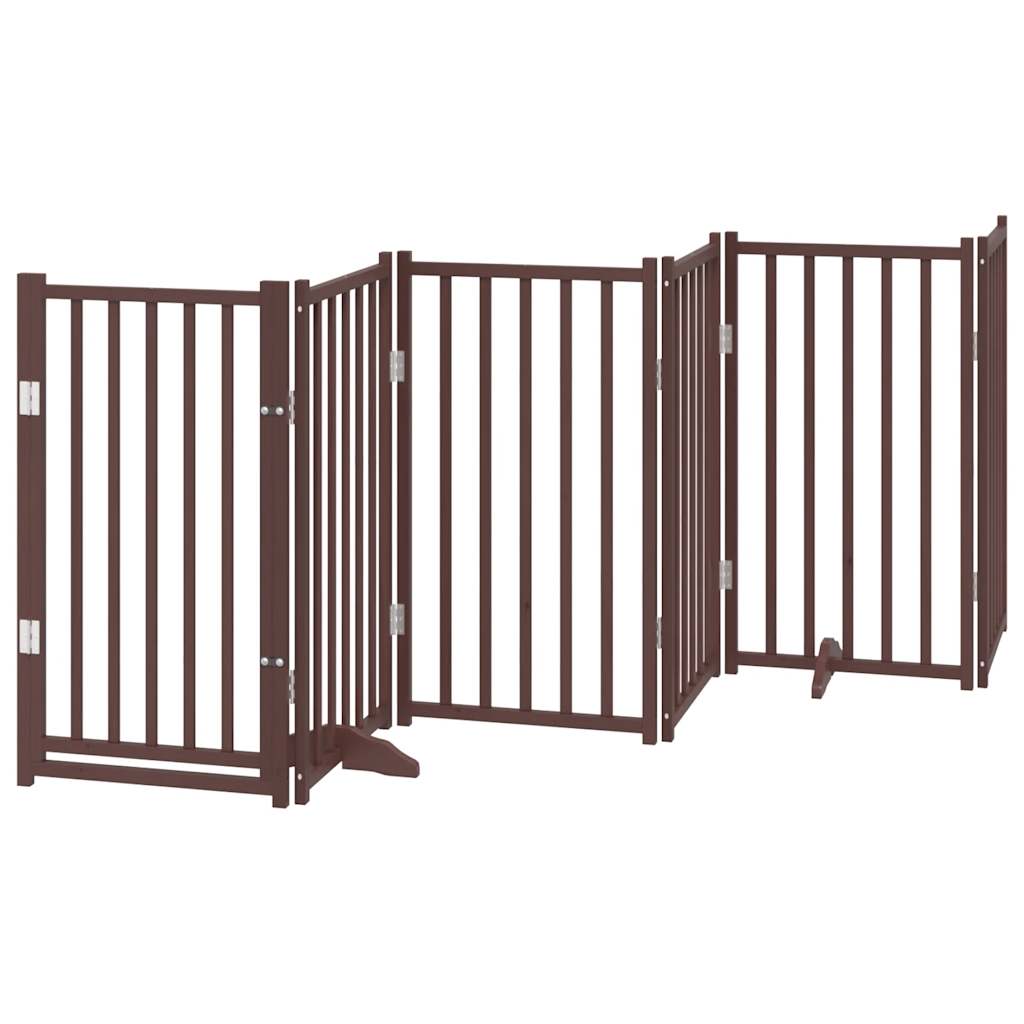 vidaXL Dog Gate with Door Foldable 9 Panels Brown 450 cm Poplar Wood