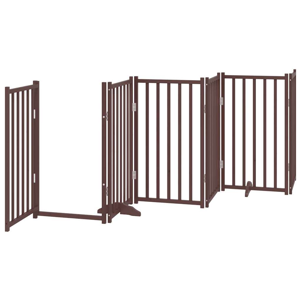 vidaXL Dog Gate with Door Foldable 9 Panels Brown 450 cm Poplar Wood