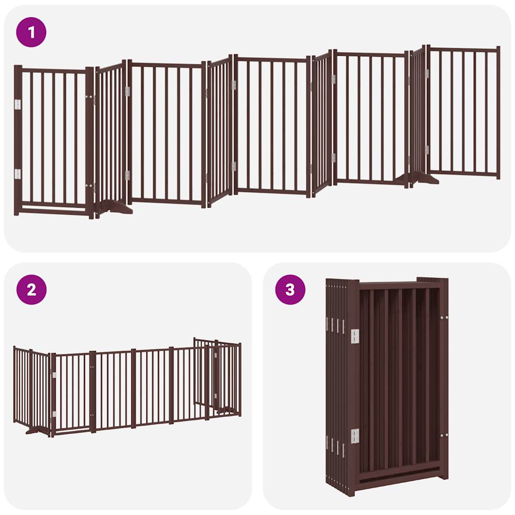 vidaXL Dog Gate with Door Foldable 9 Panels Brown 450 cm Poplar Wood