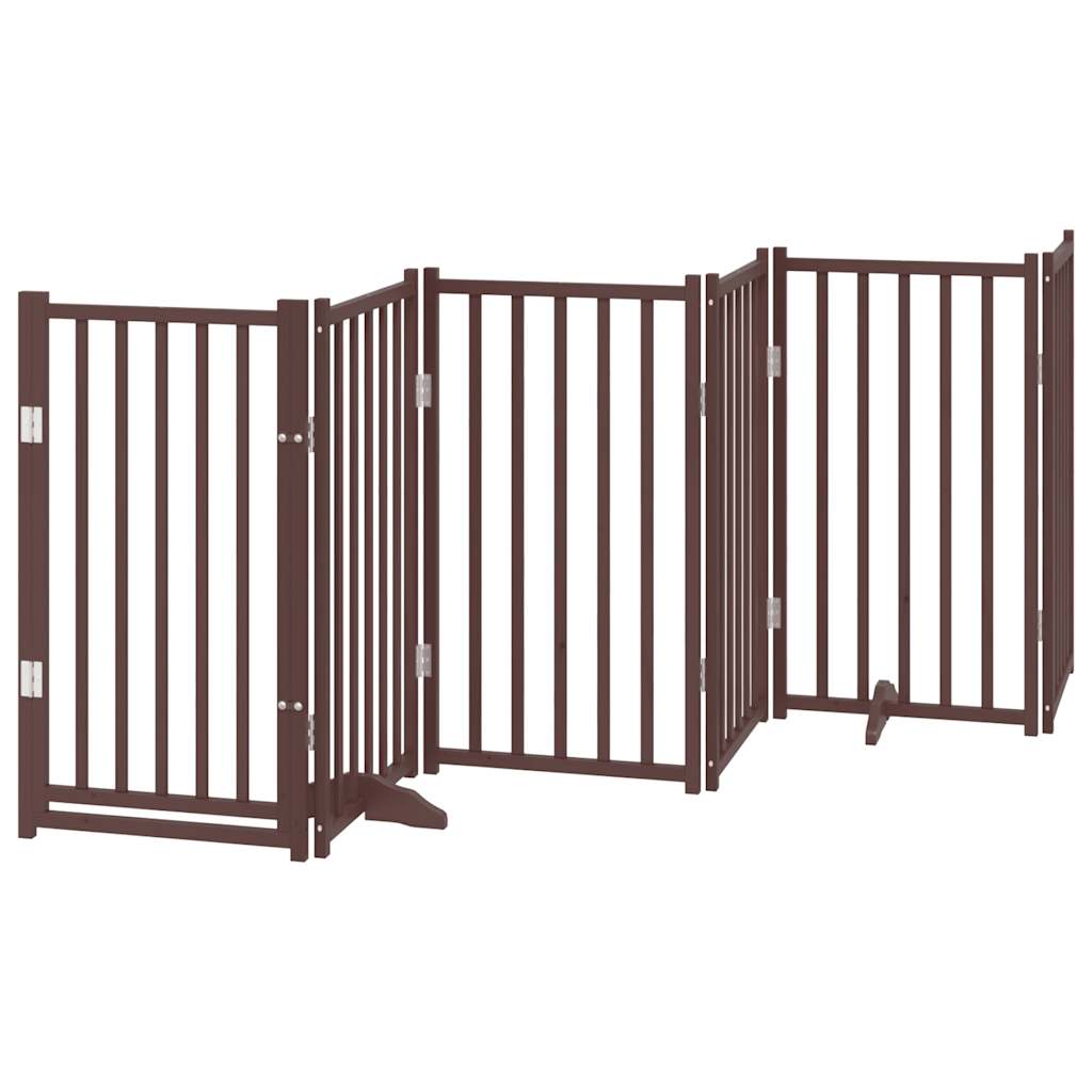 vidaXL Dog Gate with Door Foldable 12 Panels Brown 600 cm Poplar Wood