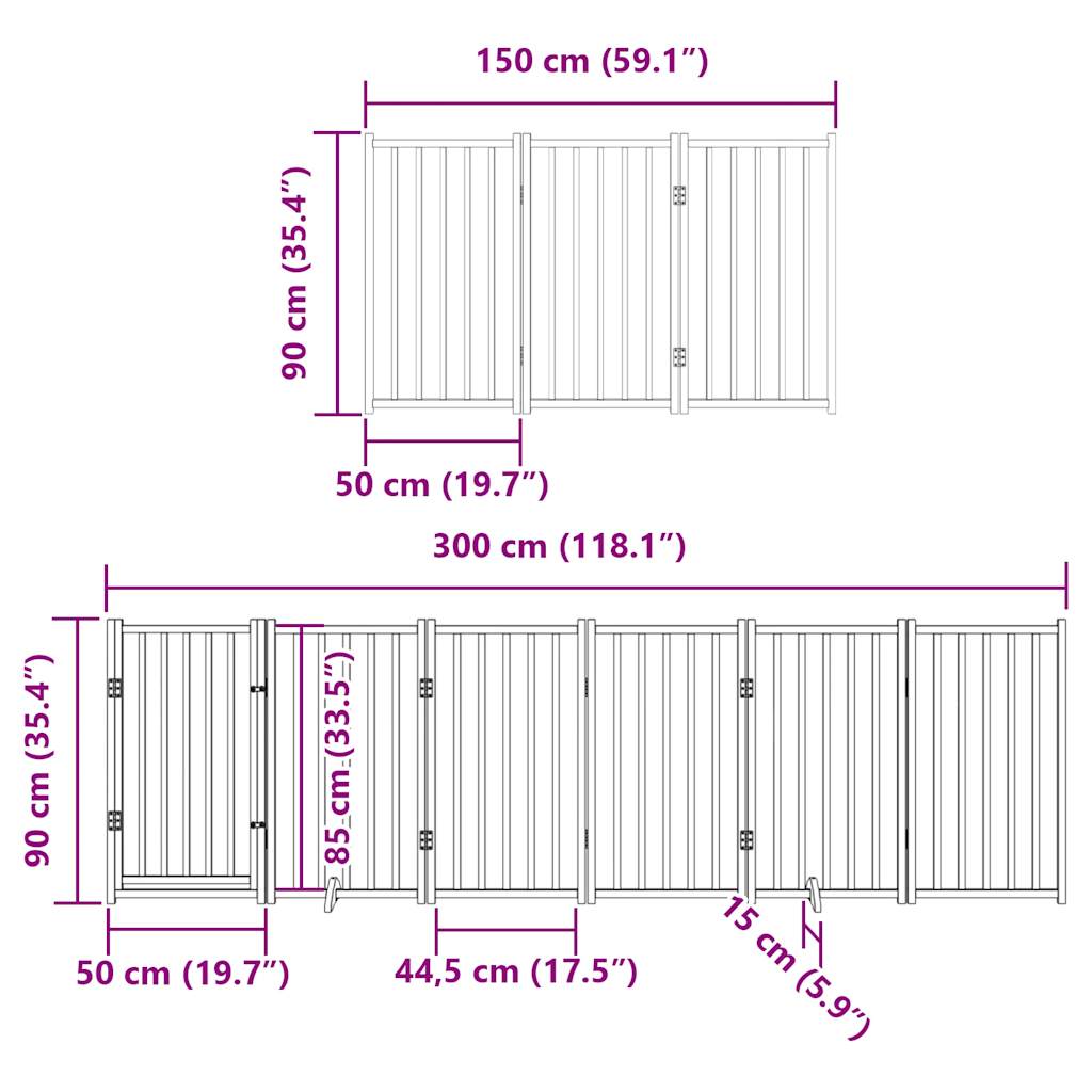 vidaXL Dog Gate with Door Foldable 12 Panels Brown 600 cm Poplar Wood