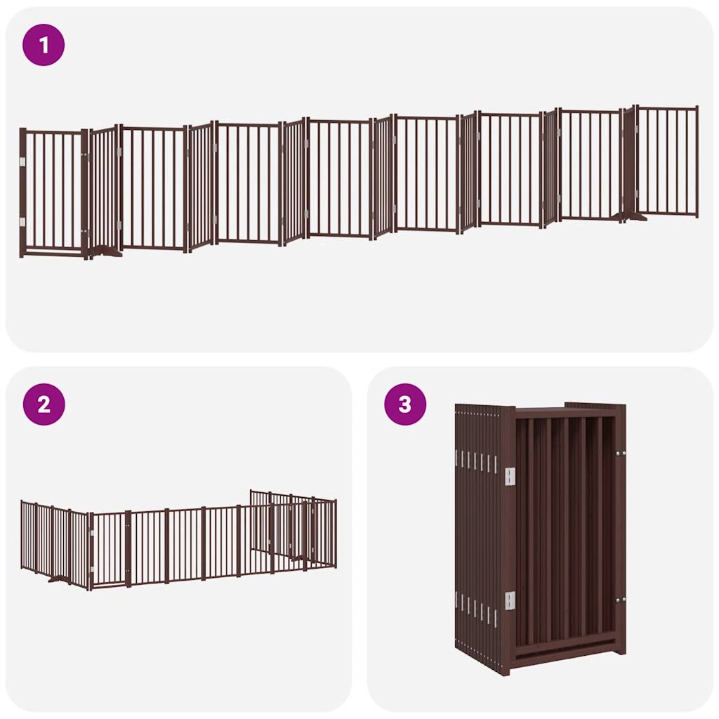 vidaXL Dog Gate with Door Foldable 15 Panels Brown 750 cm Poplar Wood