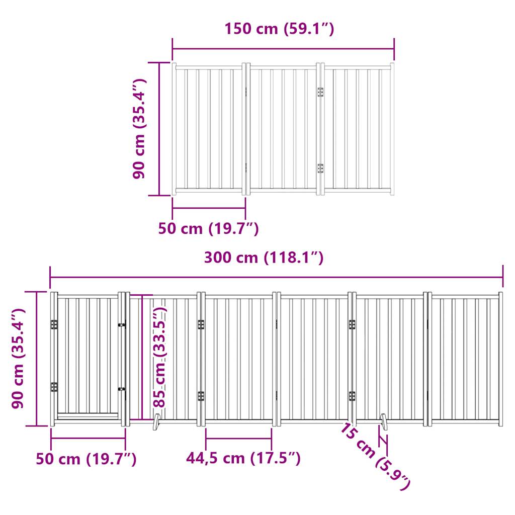 vidaXL Dog Gate with Door Foldable 15 Panels Brown 750 cm Poplar Wood