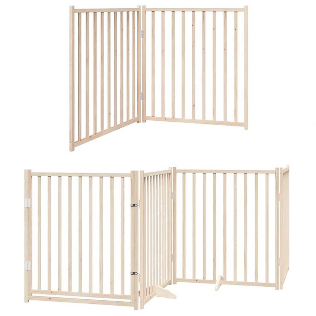 Dog Gate with Door Foldable 8 Panels 640 cm Poplar Wood