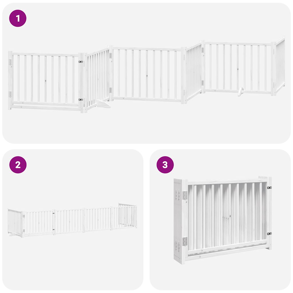 vidaXL Dog Gate with Door Foldable 6 Panels White 480 cm Poplar Wood