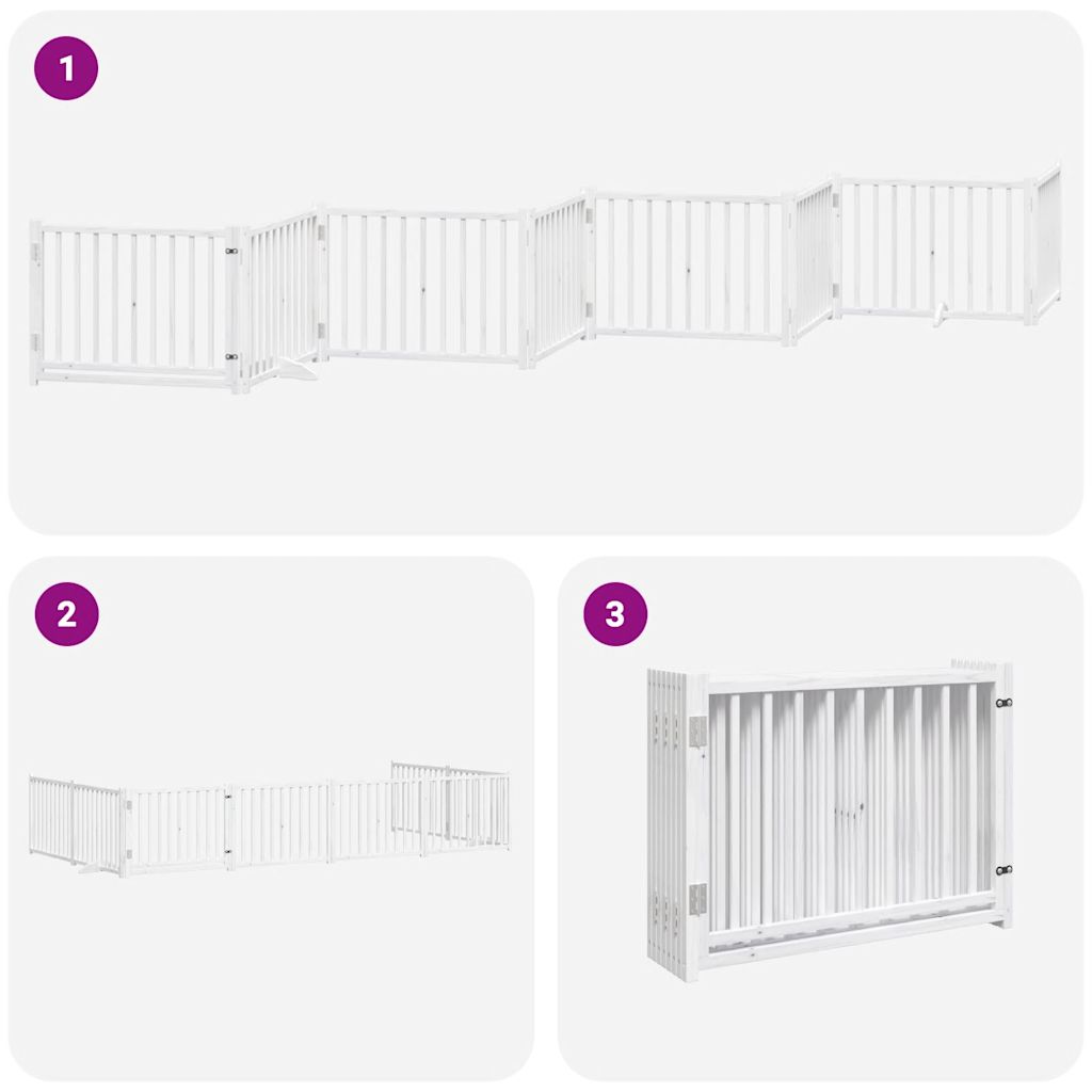 vidaXL Dog Gate with Door Foldable 8 Panels White 640 cm Poplar Wood