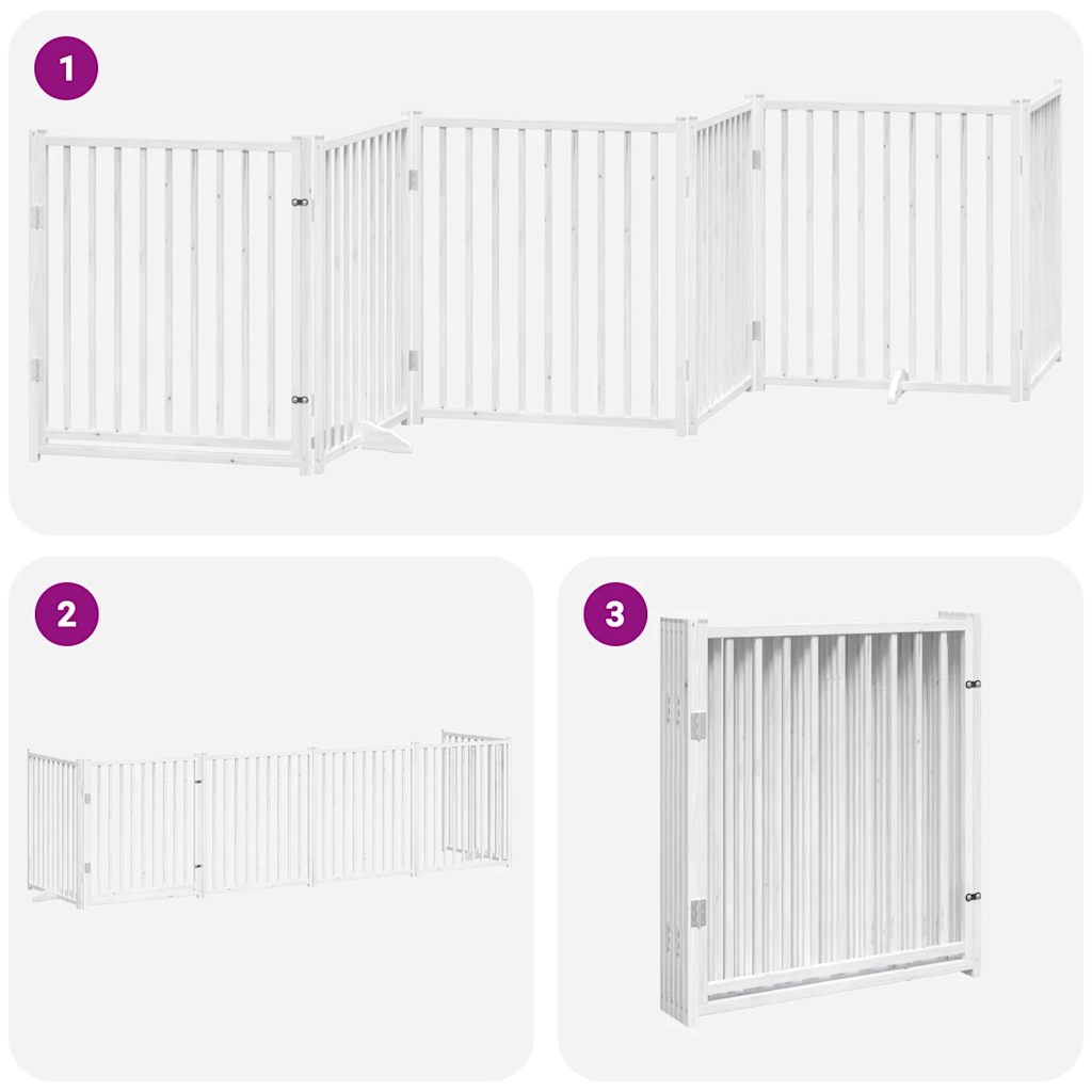 vidaXL Dog Gate with Door Foldable 6 Panels White 480 cm Poplar Wood