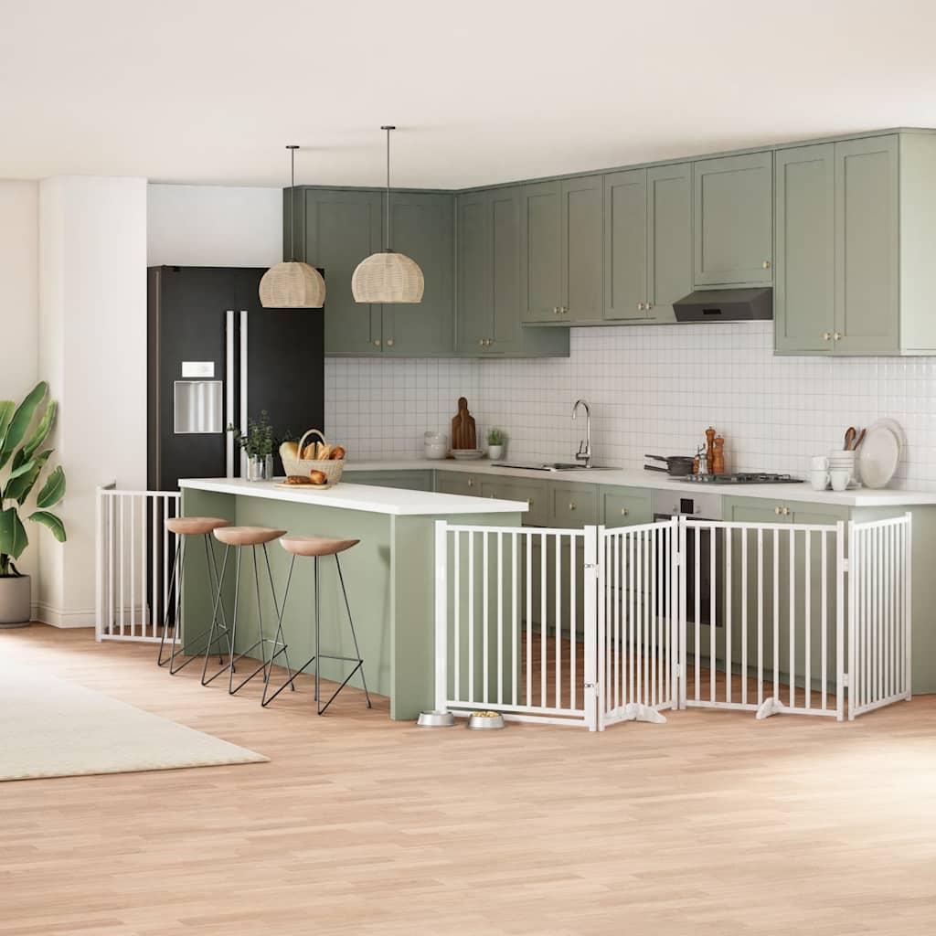 Dog Gate with Door Foldable 6 Panels White 480 cm Poplar Wood