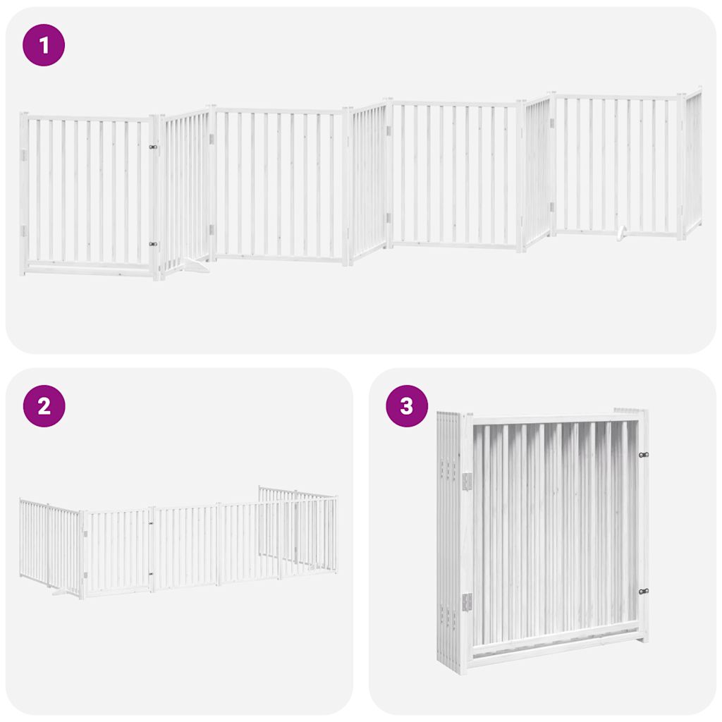 Dog Gate with Door Foldable 8 Panels White 640 cm Poplar Wood
