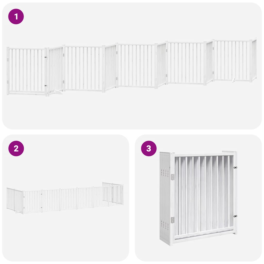 Dog Gate with Door Foldable 10 Panels White 800 cm Poplar Wood