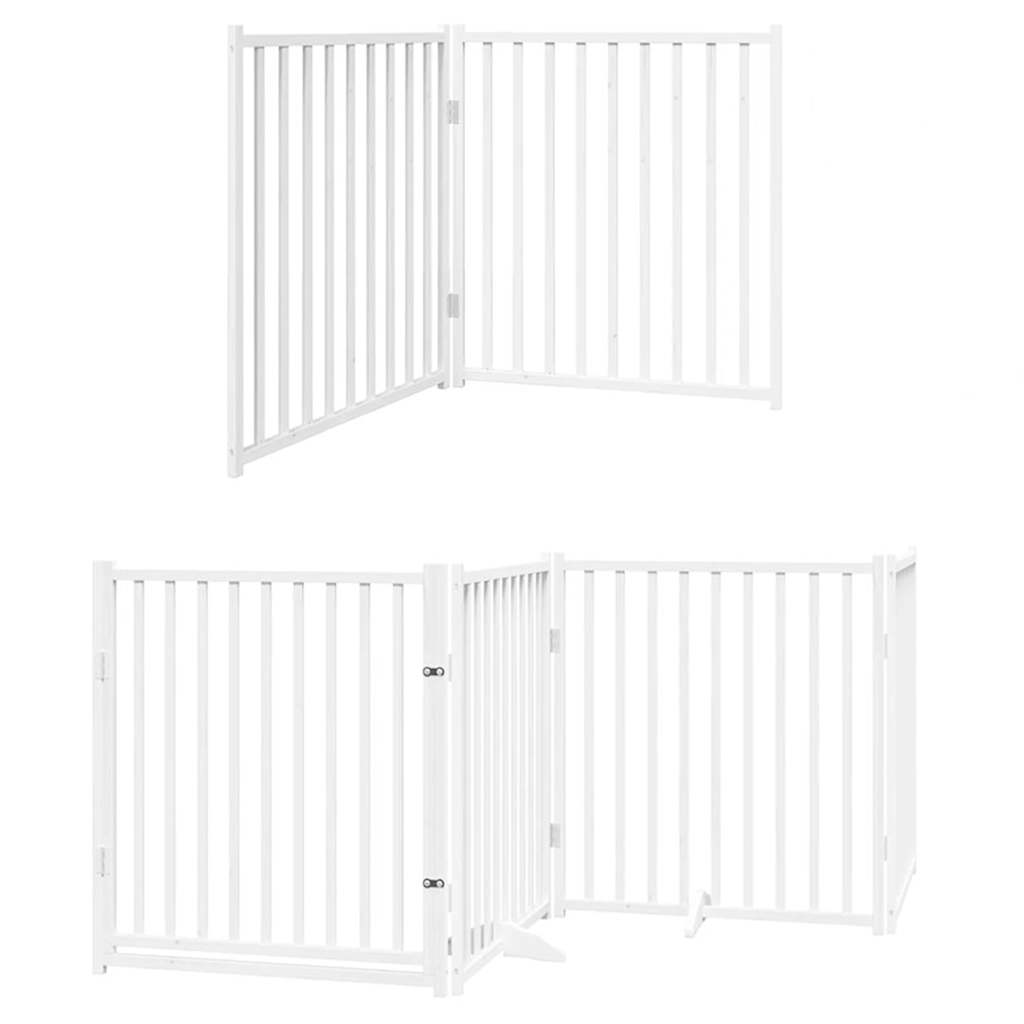 Dog Gate with Door Foldable 12 Panels White 960 cm Poplar Wood