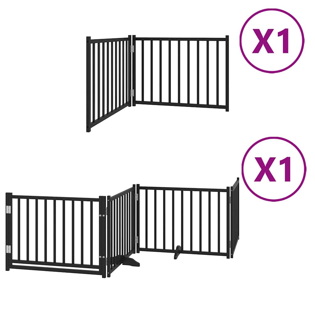 Dog Gate with Door Foldable 6 Panels Black 480 cm Poplar Wood