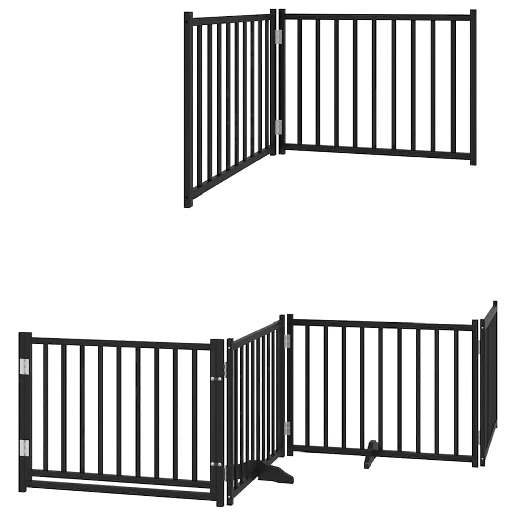 Dog Gate with Door Foldable 6 Panels Black 480 cm Poplar Wood