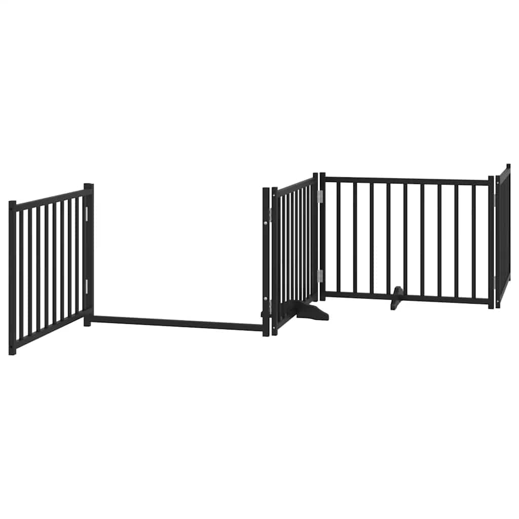 Dog Gate with Door Foldable 6 Panels Black 480 cm Poplar Wood
