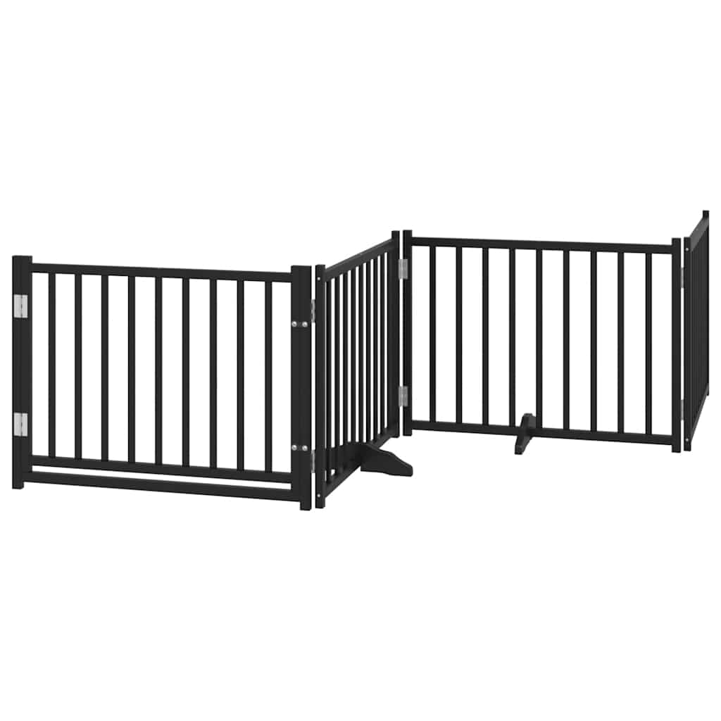 Dog Gate with Door Foldable 6 Panels Black 480 cm Poplar Wood