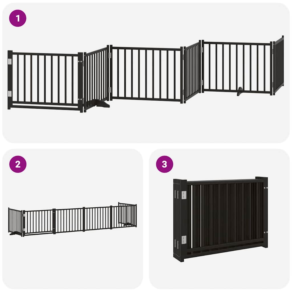 Dog Gate with Door Foldable 6 Panels Black 480 cm Poplar Wood