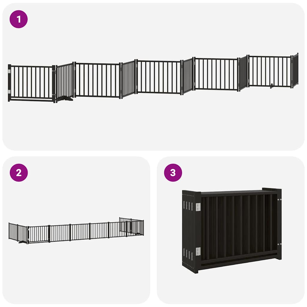 Dog Gate with Door Foldable 10 Panels Black 800 cm Poplar Wood