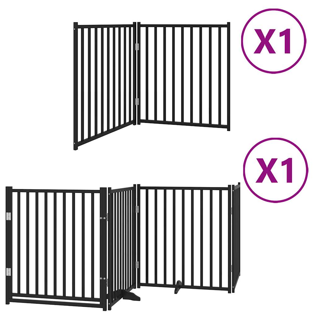 vidaXL Dog Gate with Door Foldable 6 Panels Black 480 cm Poplar Wood