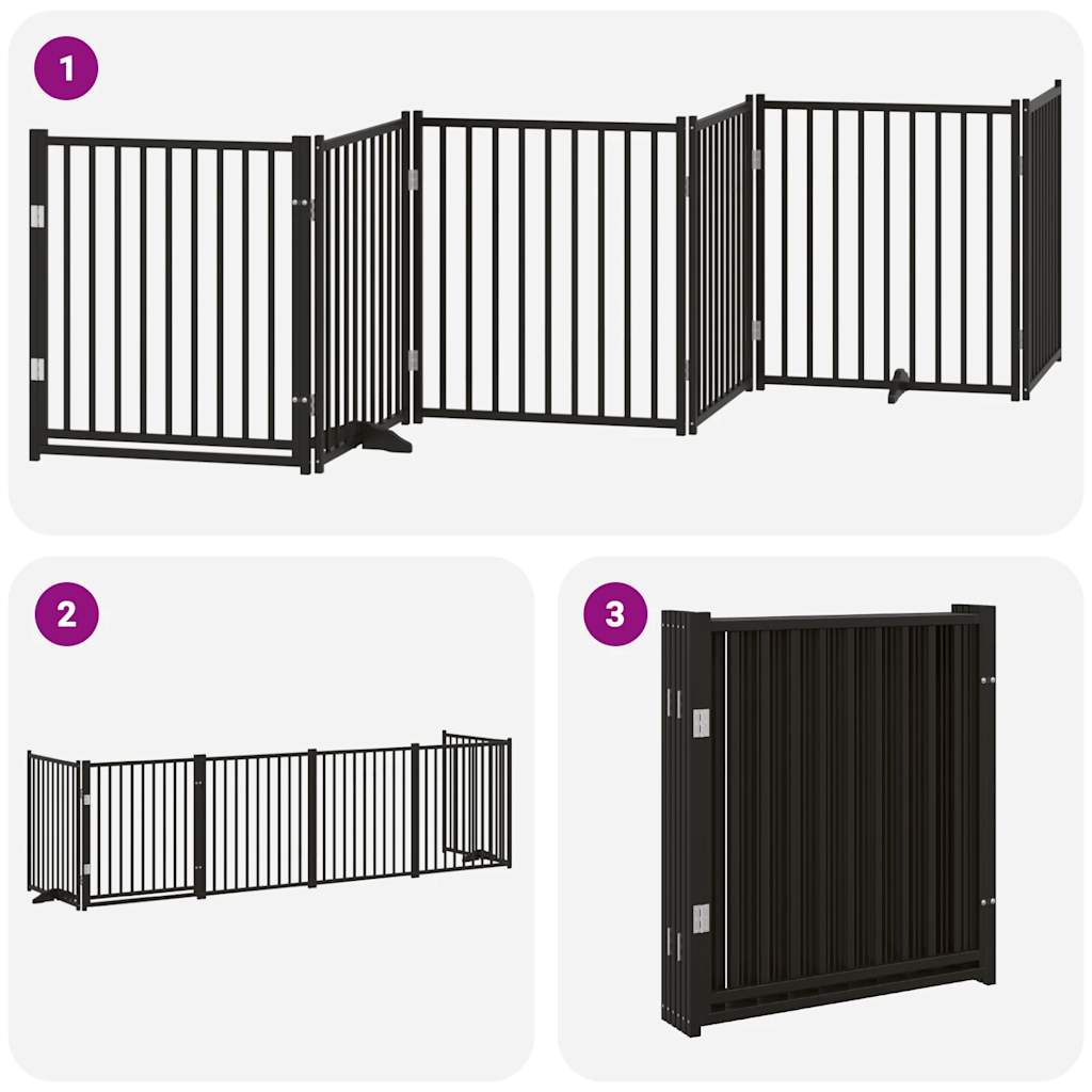 vidaXL Dog Gate with Door Foldable 6 Panels Black 480 cm Poplar Wood