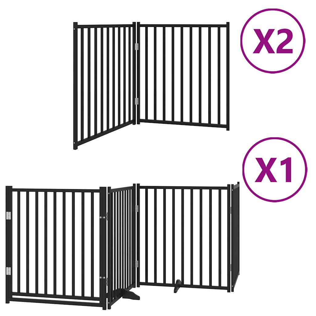 vidaXL Dog Gate with Door Foldable 8 Panels Black 640 cm Poplar Wood