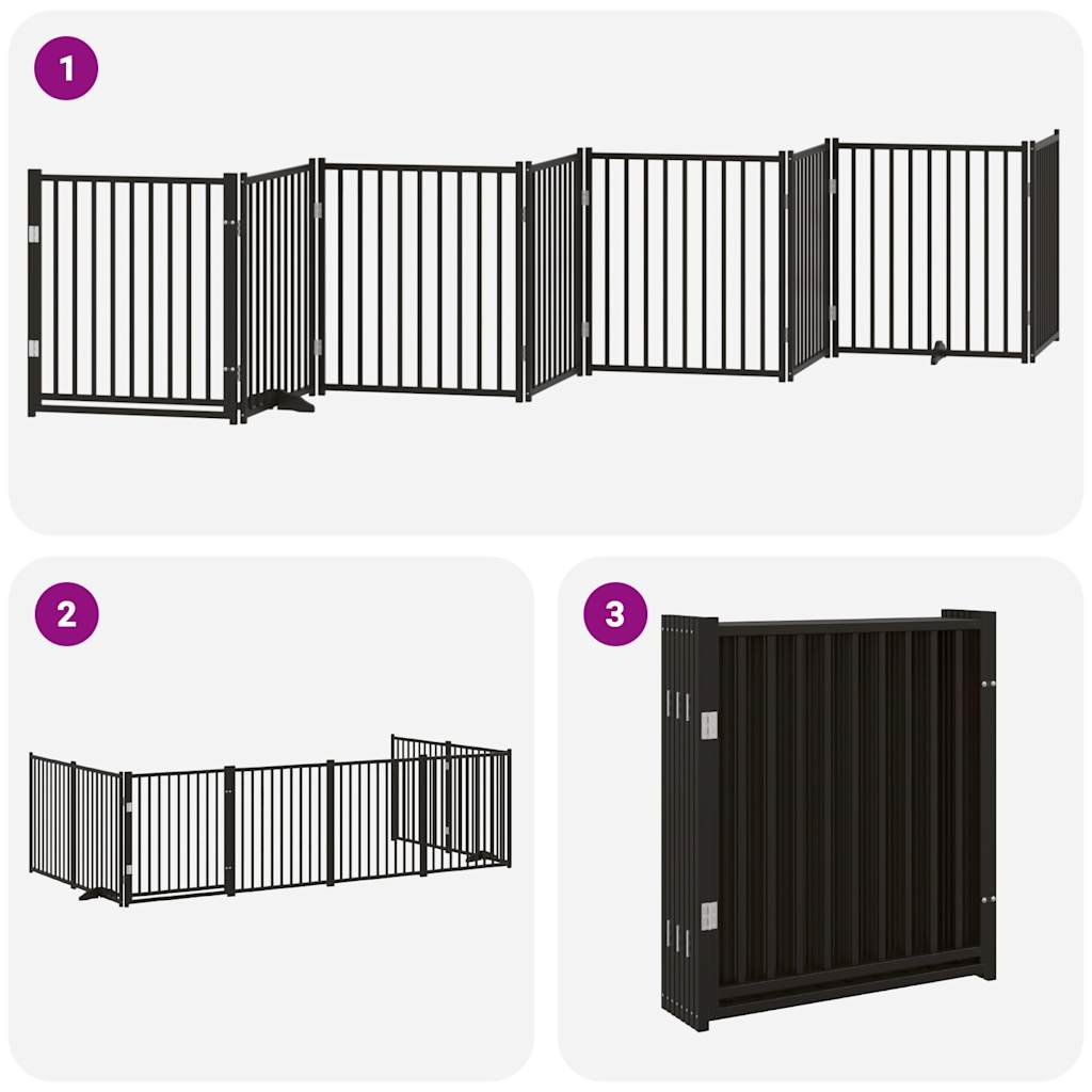 vidaXL Dog Gate with Door Foldable 8 Panels Black 640 cm Poplar Wood