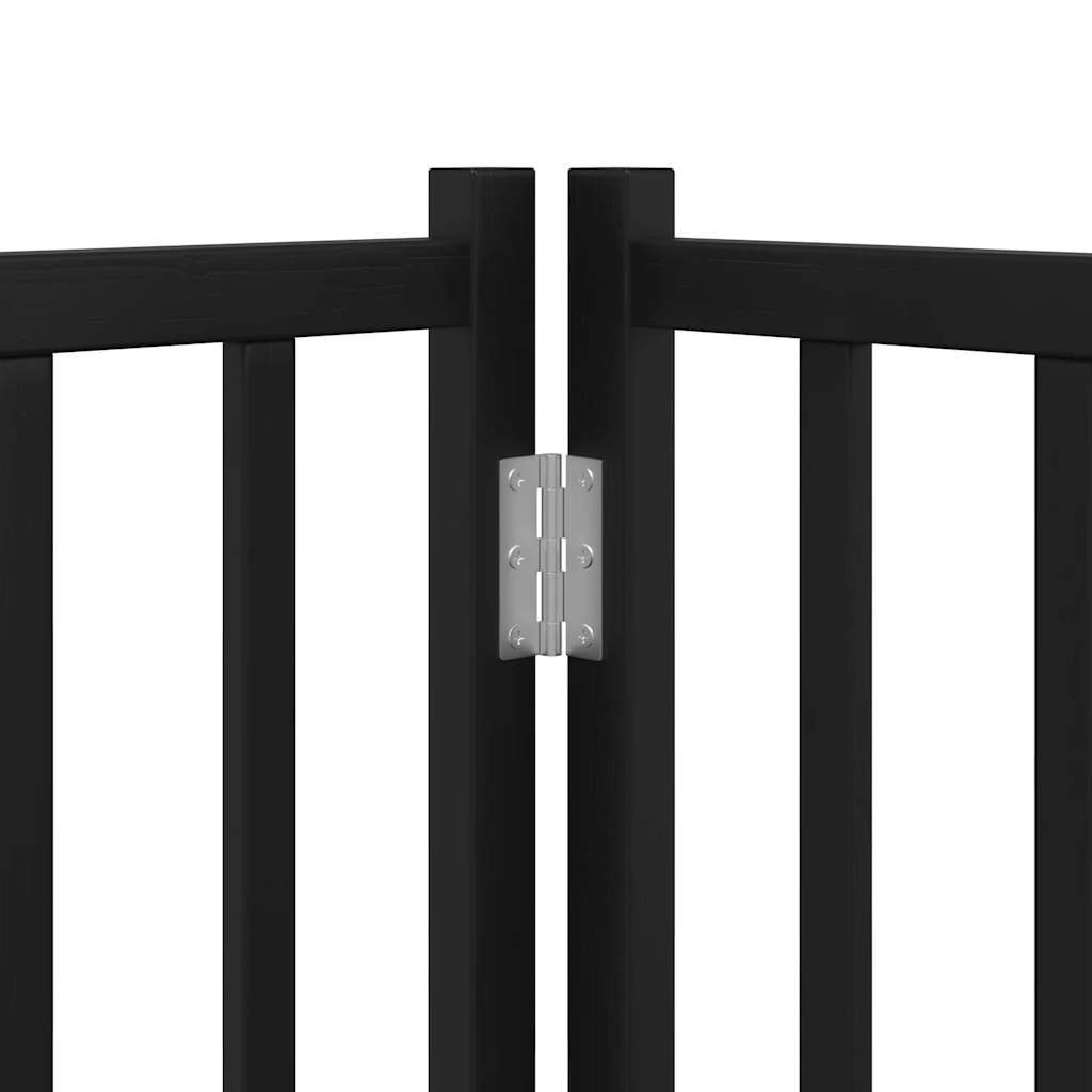 vidaXL Dog Gate with Door Foldable 8 Panels Black 640 cm Poplar Wood