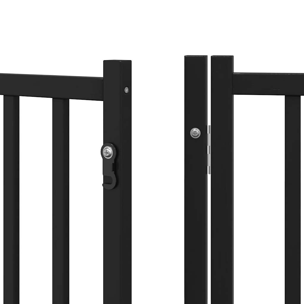 vidaXL Dog Gate with Door Foldable 8 Panels Black 640 cm Poplar Wood