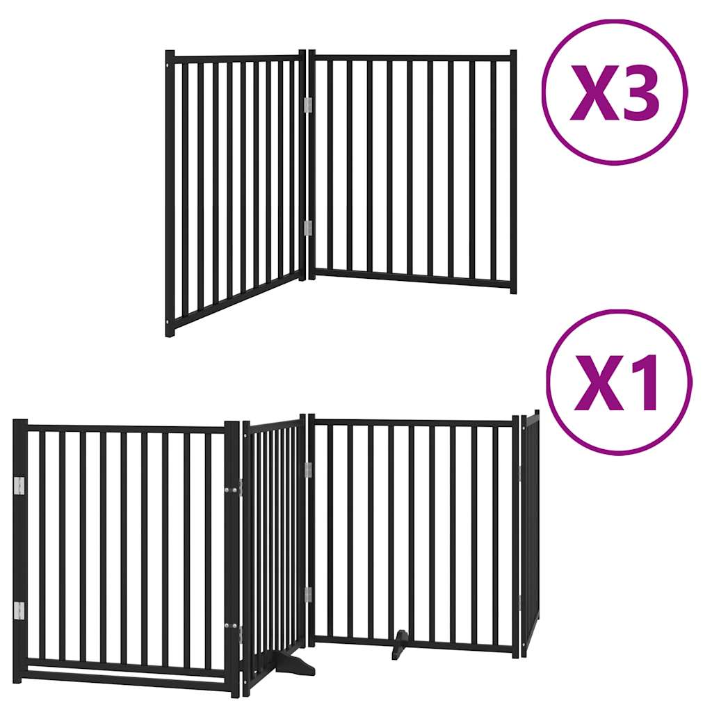 vidaXL Dog Gate with Door Foldable 10 Panels Black 800 cm Poplar Wood