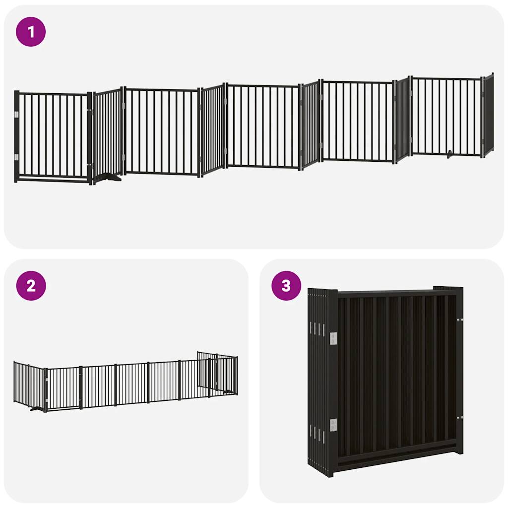 vidaXL Dog Gate with Door Foldable 10 Panels Black 800 cm Poplar Wood