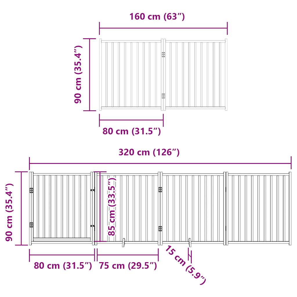 vidaXL Dog Gate with Door Foldable 10 Panels Black 800 cm Poplar Wood