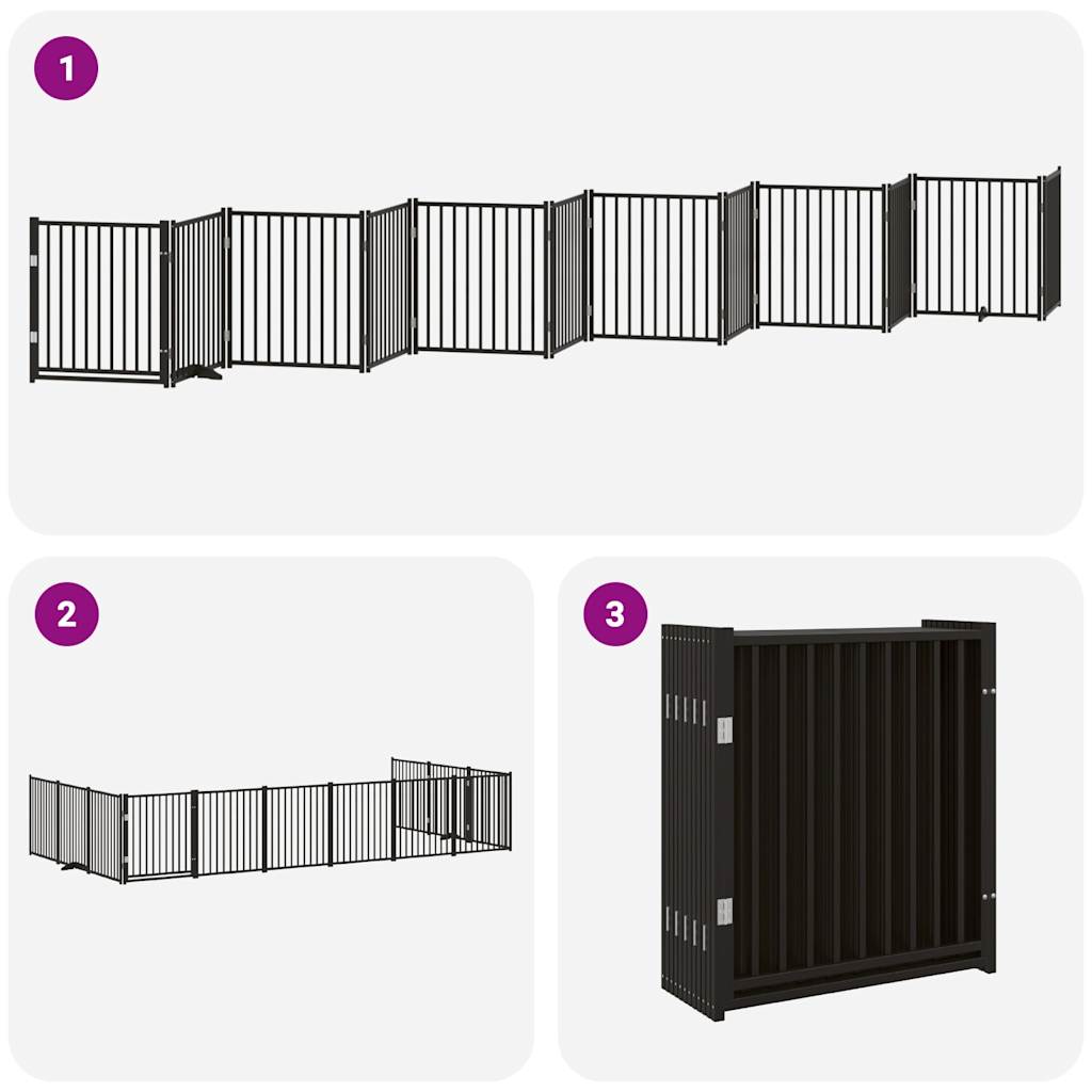 vidaXL Dog Gate with Door Foldable 12 Panels Black 960 cm Poplar Wood