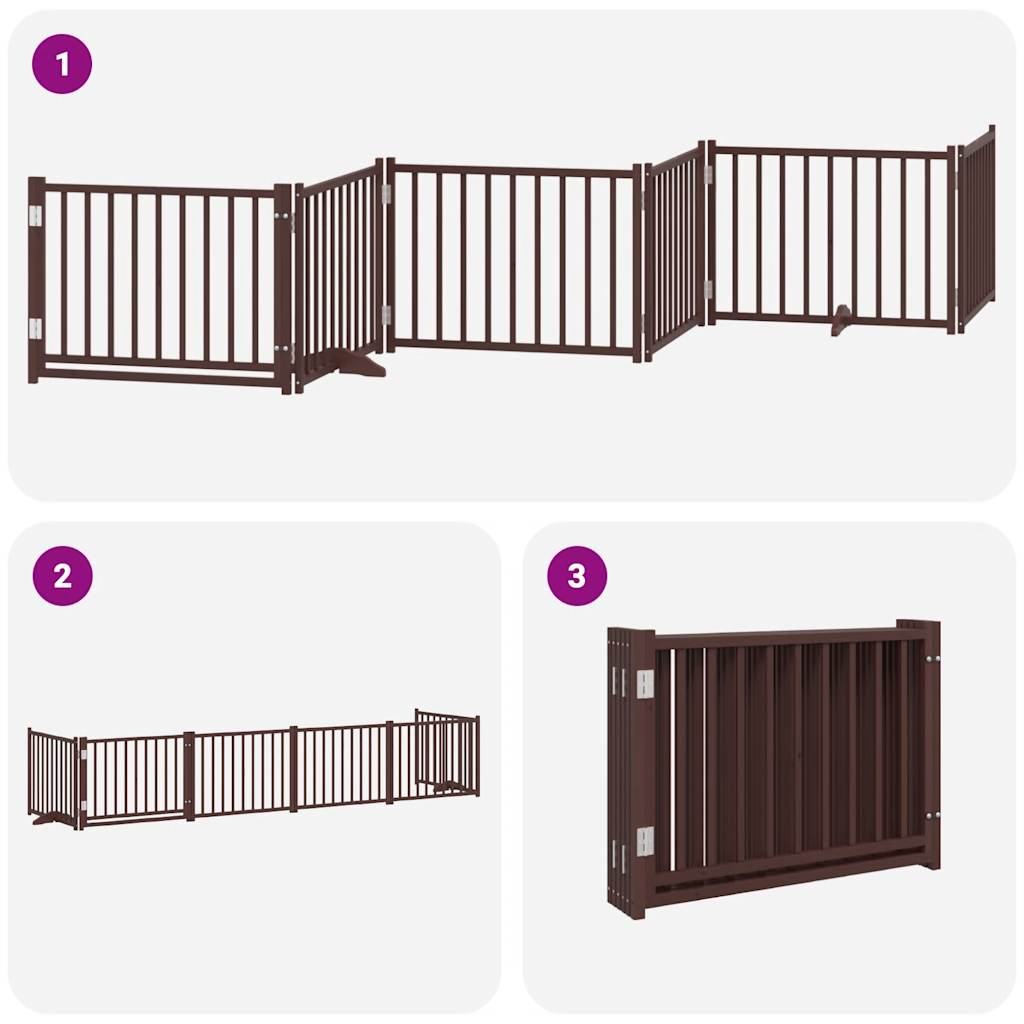 vidaXL Dog Gate with Door Foldable 6 Panels Brown 480 cm Poplar Wood