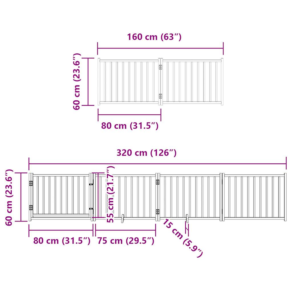 vidaXL Dog Gate with Door Foldable 6 Panels Brown 480 cm Poplar Wood