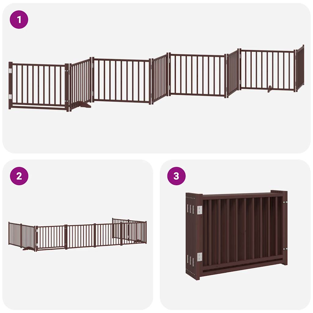 vidaXL Dog Gate with Door Foldable 8 Panels Brown 640 cm Poplar Wood