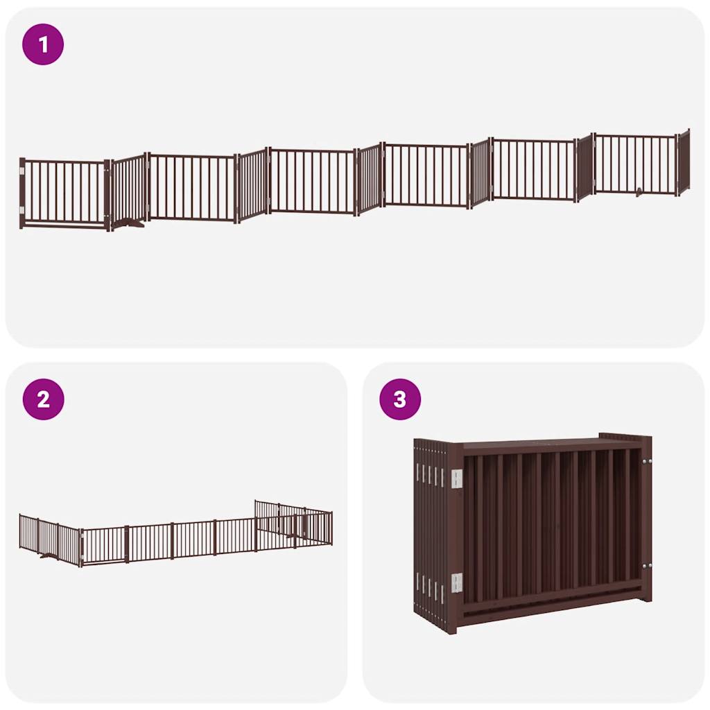 vidaXL Dog Gate with Door Foldable 12 Panels Brown 960 cm Poplar Wood