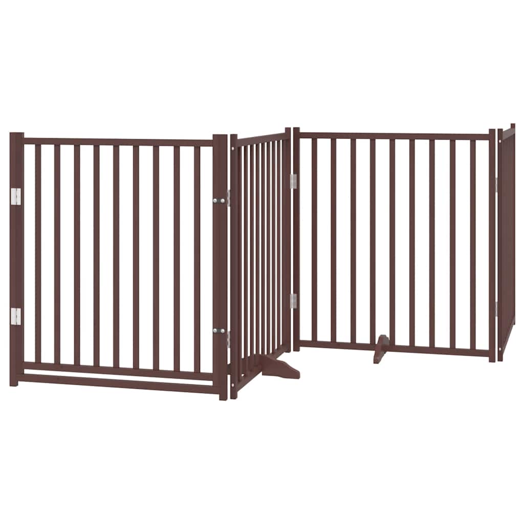 Dog Gate with Door Foldable 6 Panels Brown 480 cm Poplar Wood