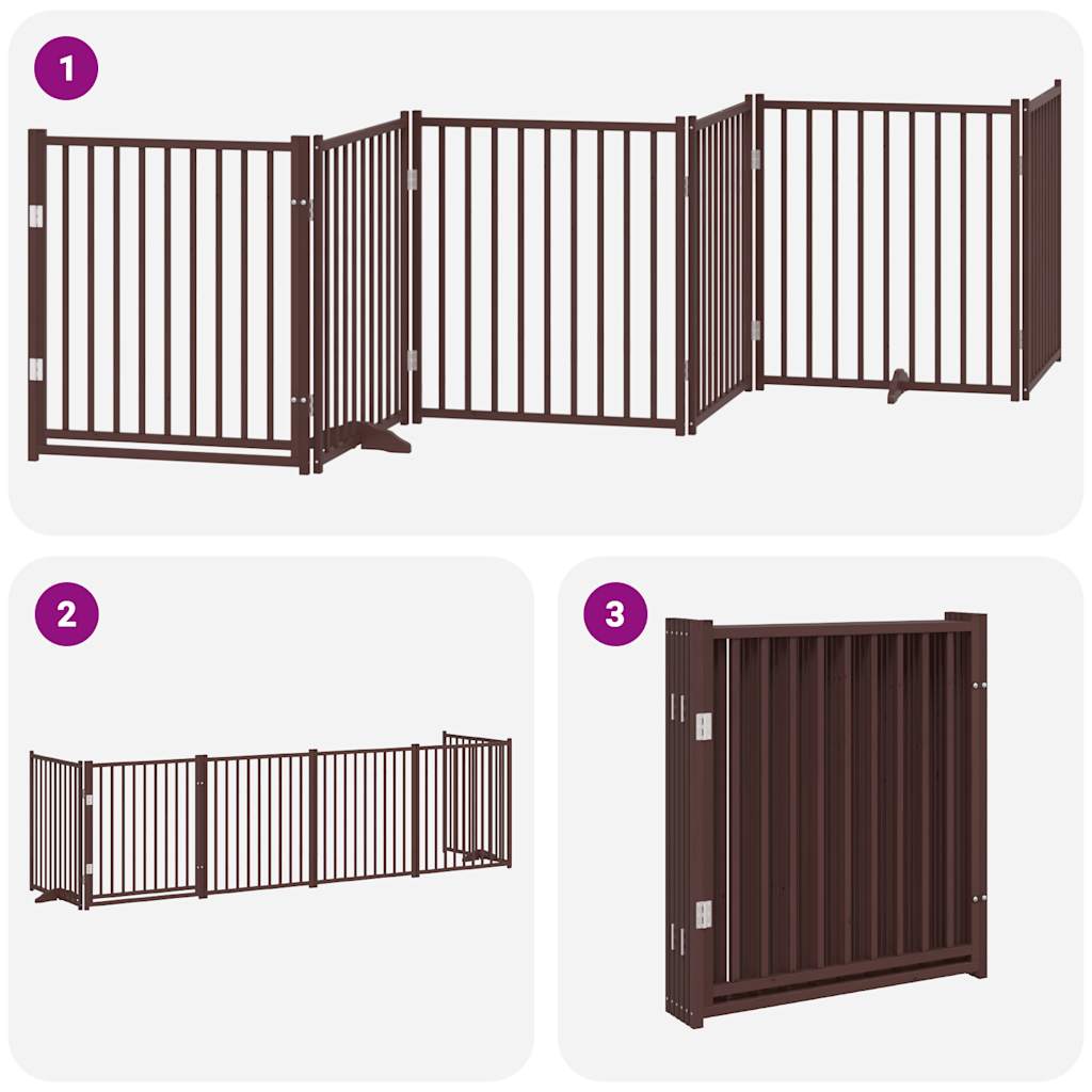 vidaXL Dog Gate with Door Foldable 6 Panels Brown 480 cm Poplar Wood