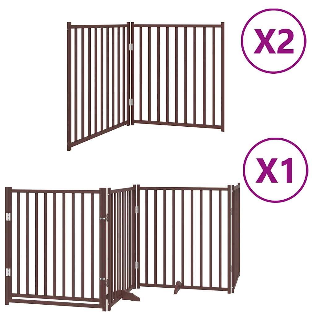 vidaXL Dog Gate with Door Foldable 8 Panels Brown 640 cm Poplar Wood