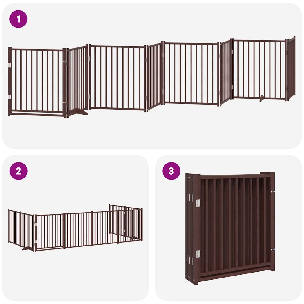 vidaXL Dog Gate with Door Foldable 8 Panels Brown 640 cm Poplar Wood