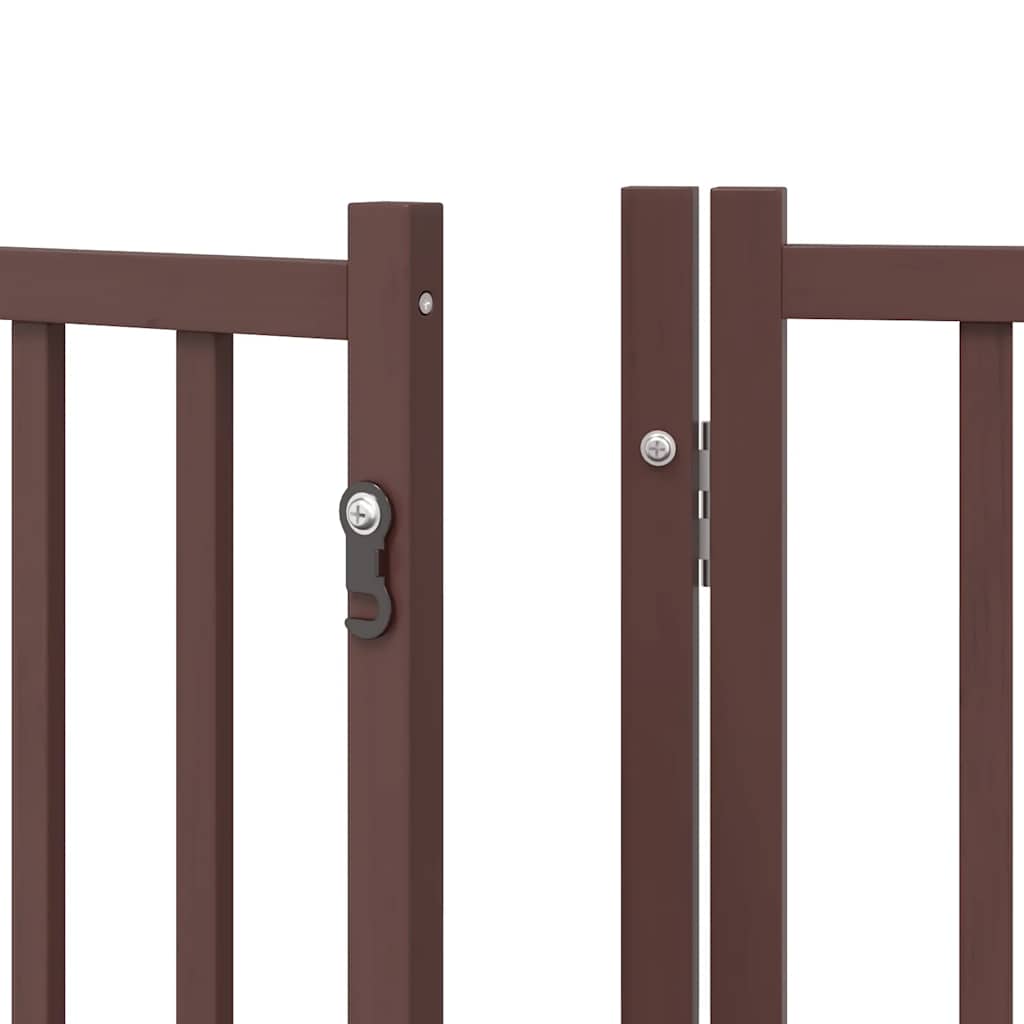 Dog Gate with Door Foldable 8 Panels Brown 640 cm Poplar Wood
