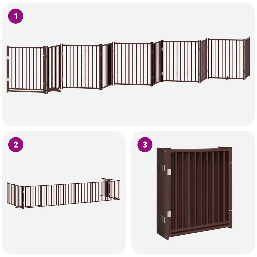 vidaXL Dog Gate with Door Foldable 10 Panels Brown 800 cm Poplar Wood