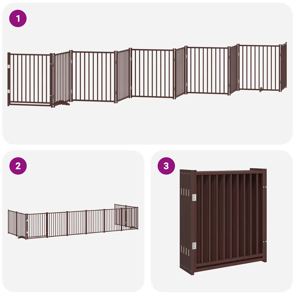 Dog Gate with Door Foldable 10 Panels Brown 800 cm Poplar Wood