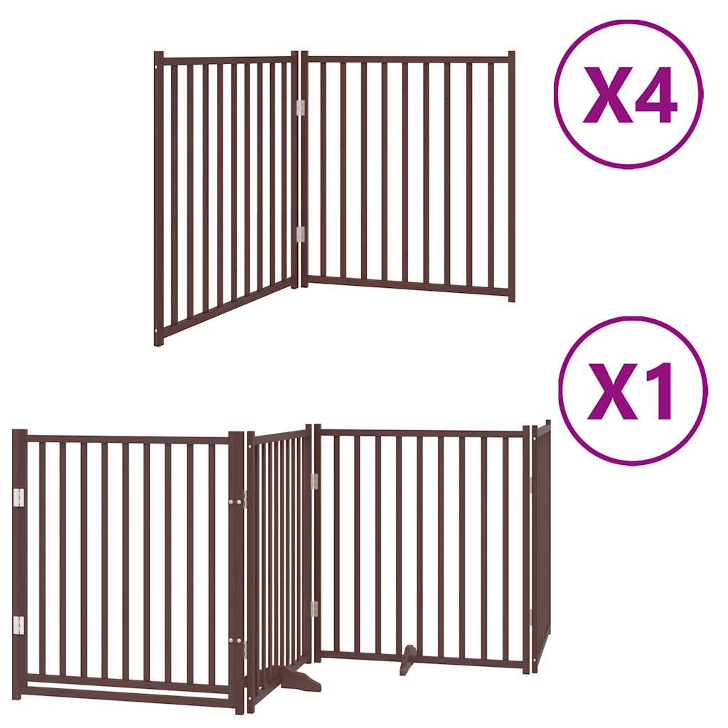 vidaXL Dog Gate with Door Foldable 12 Panels Brown 960 cm Poplar Wood