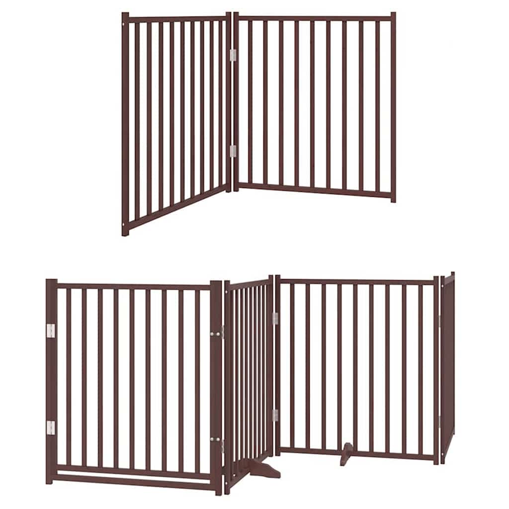 Dog Gate with Door Foldable 12 Panels Brown 960 cm Poplar Wood
