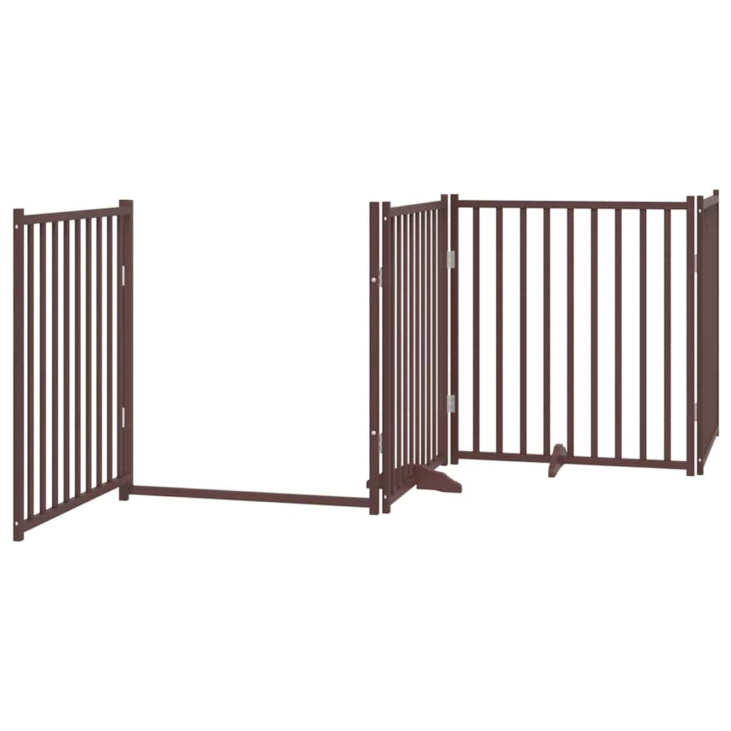 Dog Gate with Door Foldable 12 Panels Brown 960 cm Poplar Wood