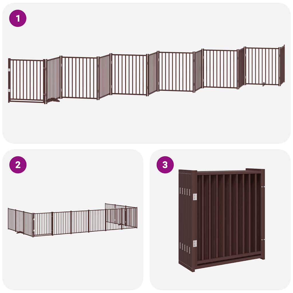Dog Gate with Door Foldable 12 Panels Brown 960 cm Poplar Wood