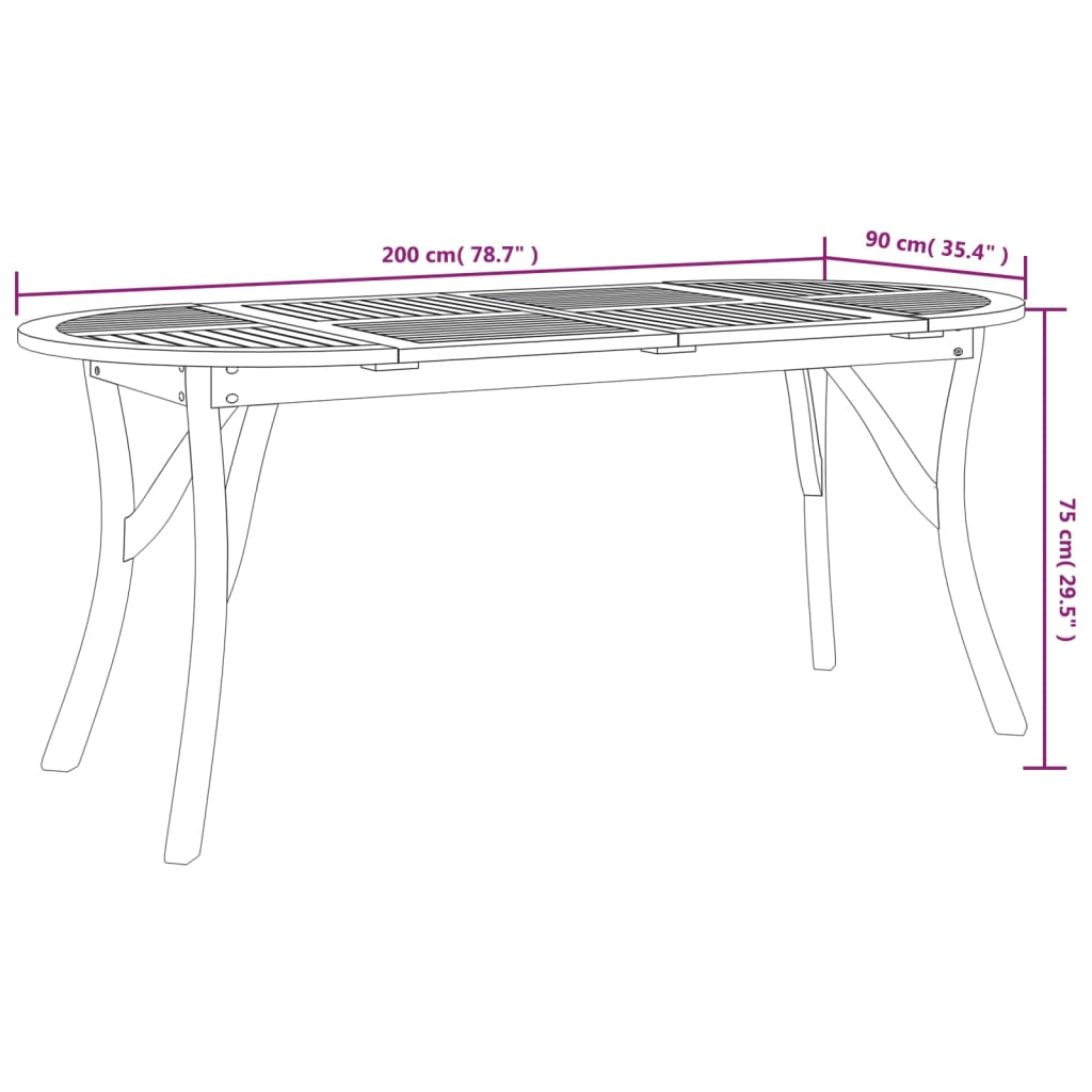 vidaXL Garden Table 200x90x75 cm Solid Wood Acacia